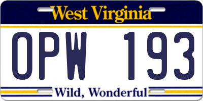 WV license plate OPW193