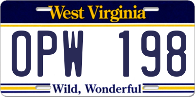 WV license plate OPW198