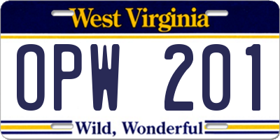 WV license plate OPW201
