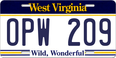 WV license plate OPW209
