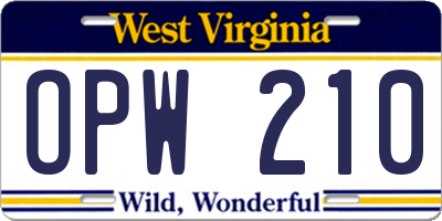 WV license plate OPW210