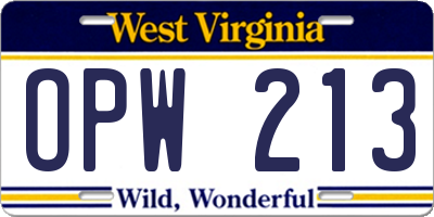 WV license plate OPW213