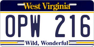 WV license plate OPW216