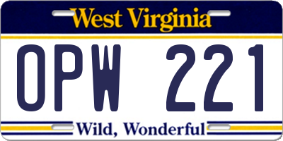 WV license plate OPW221