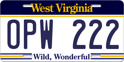 WV license plate OPW222