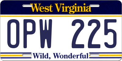 WV license plate OPW225