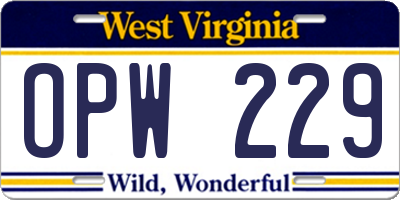 WV license plate OPW229