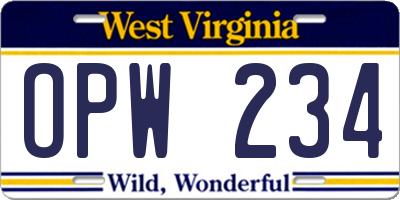 WV license plate OPW234