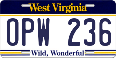 WV license plate OPW236