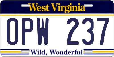 WV license plate OPW237