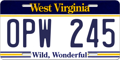 WV license plate OPW245
