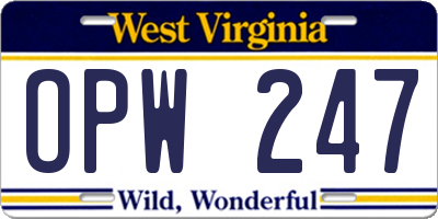 WV license plate OPW247