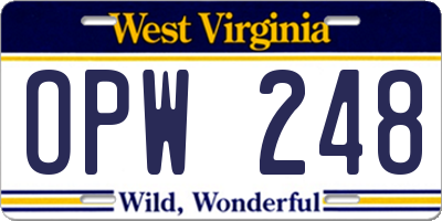 WV license plate OPW248