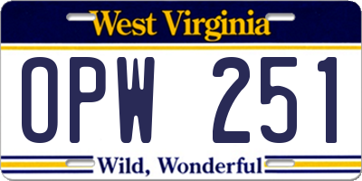 WV license plate OPW251