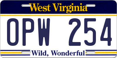 WV license plate OPW254
