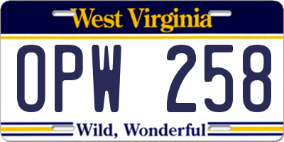 WV license plate OPW258