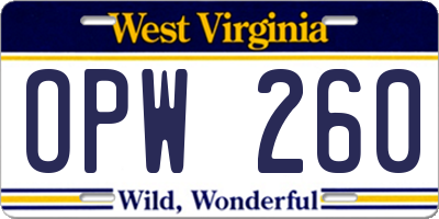 WV license plate OPW260