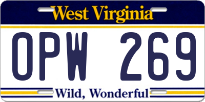 WV license plate OPW269