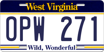 WV license plate OPW271