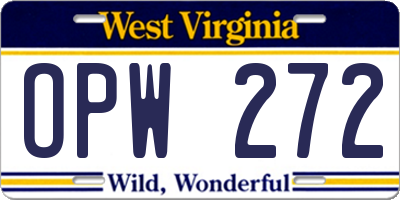 WV license plate OPW272