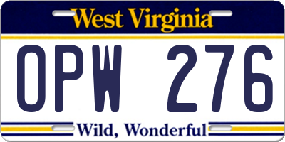 WV license plate OPW276