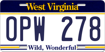 WV license plate OPW278