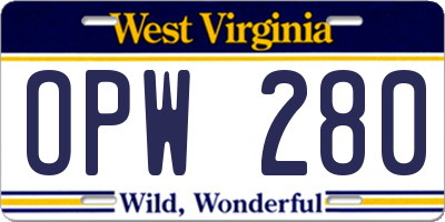 WV license plate OPW280