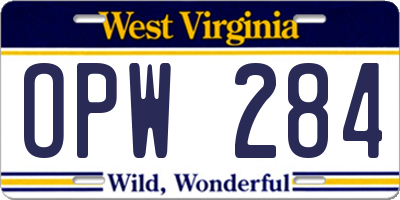 WV license plate OPW284