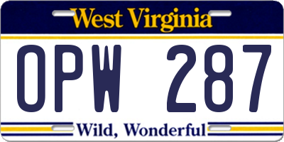 WV license plate OPW287