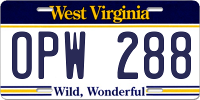 WV license plate OPW288