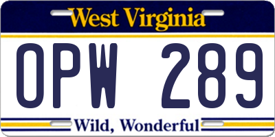 WV license plate OPW289