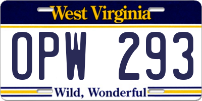 WV license plate OPW293