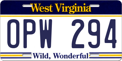 WV license plate OPW294