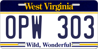 WV license plate OPW303