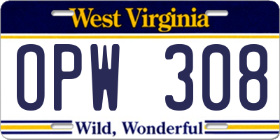 WV license plate OPW308