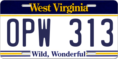 WV license plate OPW313