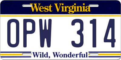 WV license plate OPW314