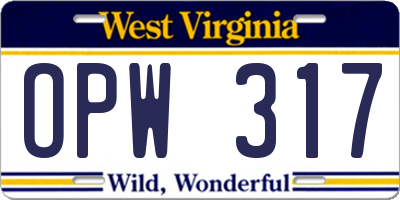 WV license plate OPW317