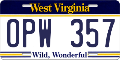 WV license plate OPW357
