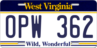 WV license plate OPW362