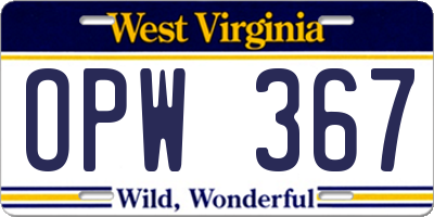 WV license plate OPW367