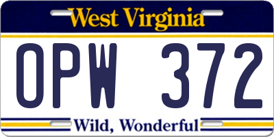 WV license plate OPW372