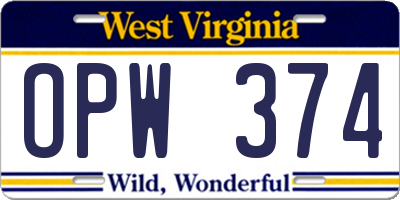 WV license plate OPW374