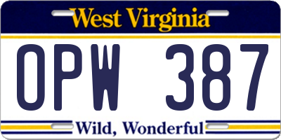 WV license plate OPW387