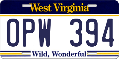 WV license plate OPW394