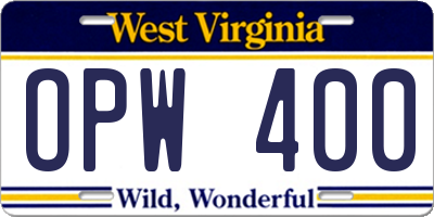 WV license plate OPW400