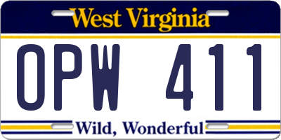 WV license plate OPW411