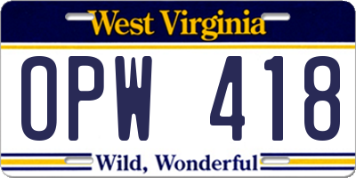 WV license plate OPW418