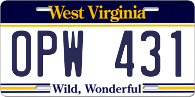 WV license plate OPW431