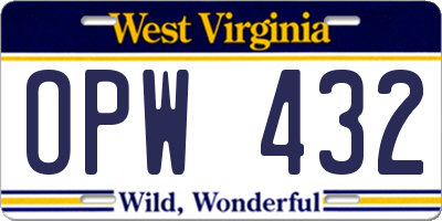 WV license plate OPW432